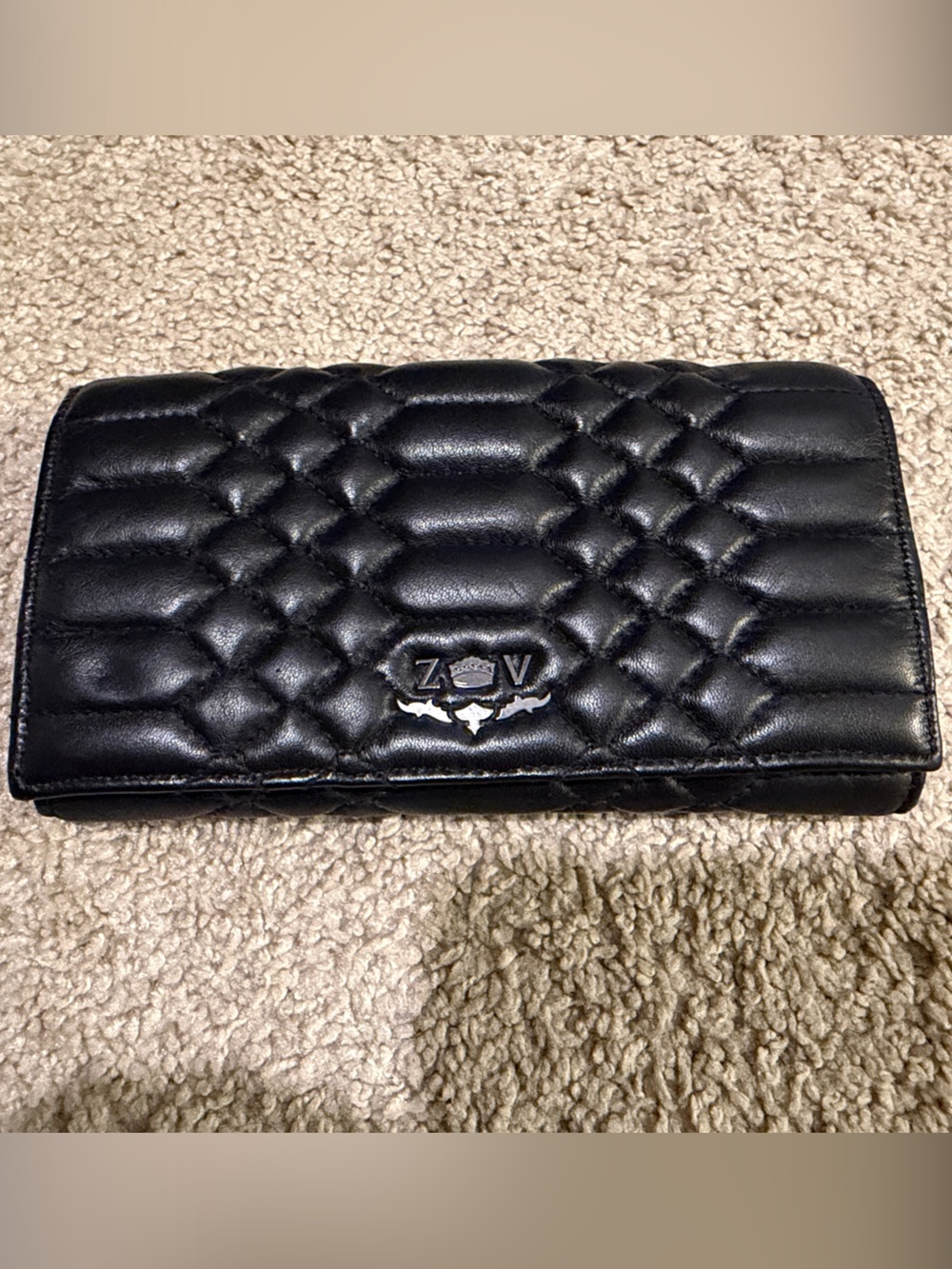 Zadig & Voltaire Black Quilted Leather Wallet Clutch